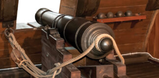 Gun Cannon On Vintage Sailing Ship